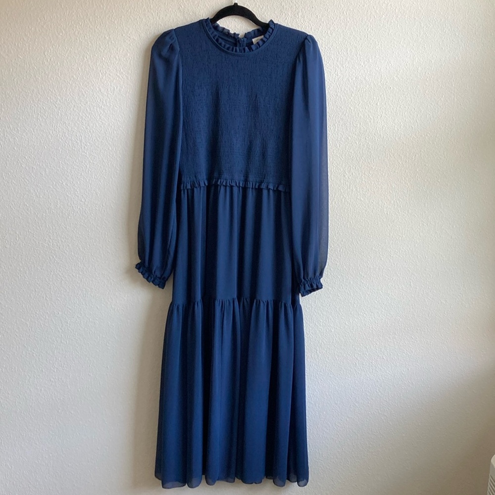 Wilfred Smocked Long Sleeve Tiered Chiffon dress Rosalyn